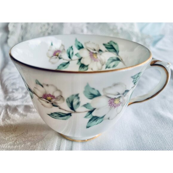 Crown Staffordshire Bone China Tea Cup & Saucer Pear Blossom Pattern England vtg - Picture 5 of 6